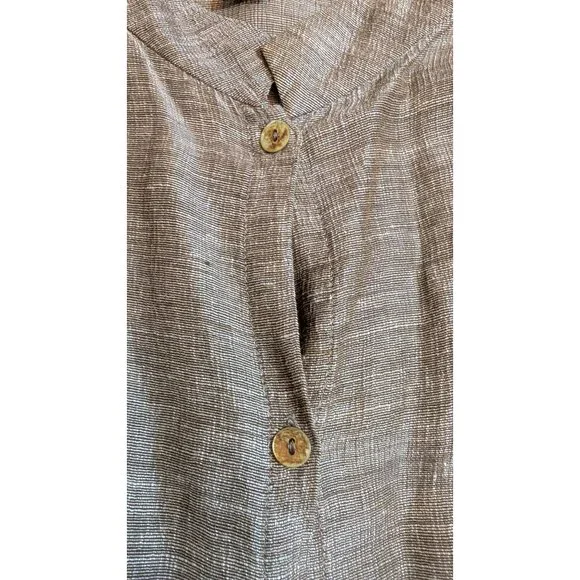 Eileen Fisher Lagenlook Linen Silk Mandarin Collar Tunic Shirt Womens Large - Picture 6 of 9